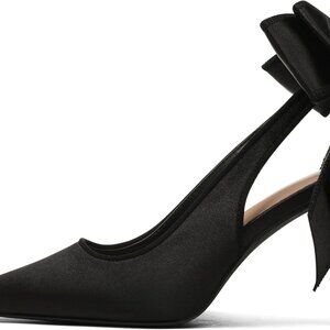 Women's Satin Slingback Heels Pointed Toe Bow Wedding Party Pumps 9